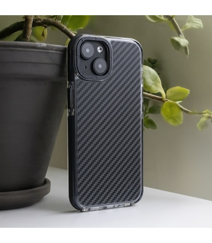 Akrilinis Carbon dėklas telefonui iPhone 14 Pro Max 6,7 juodas su raštu
