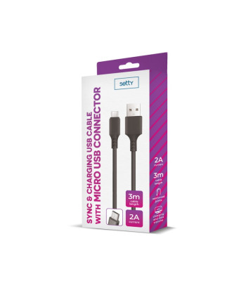 Setty kabelis USB - microUSB 3,0 m 2A juodas NAUJIENA