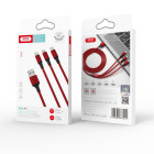 XO kabelis NB173 3in1 USB - Lightning + USB-C + microUSB 1,2 m 2,4A raudonas