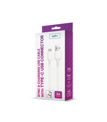 Setty kabelis USB - USB-C 1,0 m 3A baltas