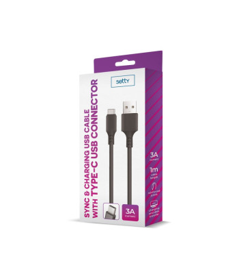 Setty kabelis USB - USB-C 1,0 m 3A juodas