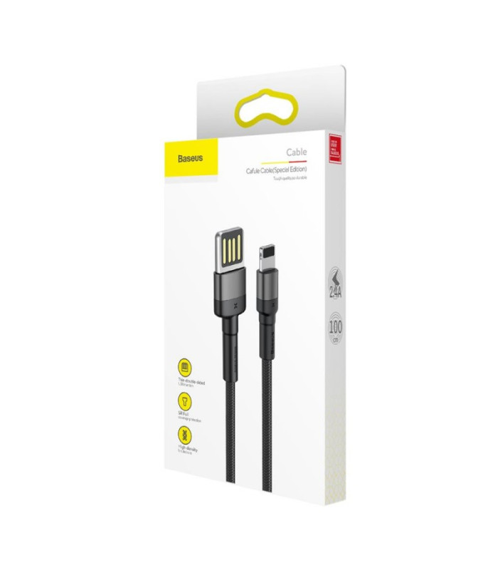 Baseus kabelis Cafule USB - Lightning 1,0 m 2,4A pilkai juodas dvipusis USB