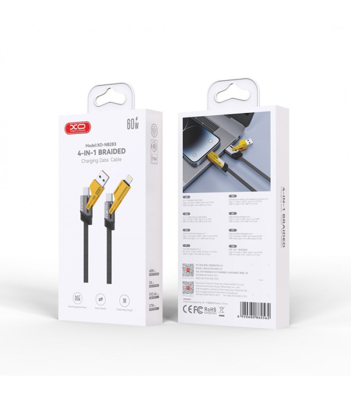 XO cabel NB283 4w1 USB-C - Lightning + USB + USB-C 60W 1,0 m ilgio šynos