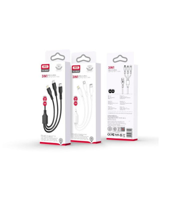 XO kabelis NB230 3w1 USB - Lightning + USB-C + microUSB 1,0 m 2,4 A baltas
