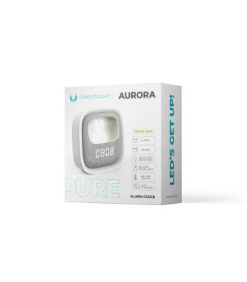Žadintuvas su LED zuikio naktine šviesa PURE FNL-06 AURORA baltas kvadratinis Forever Light