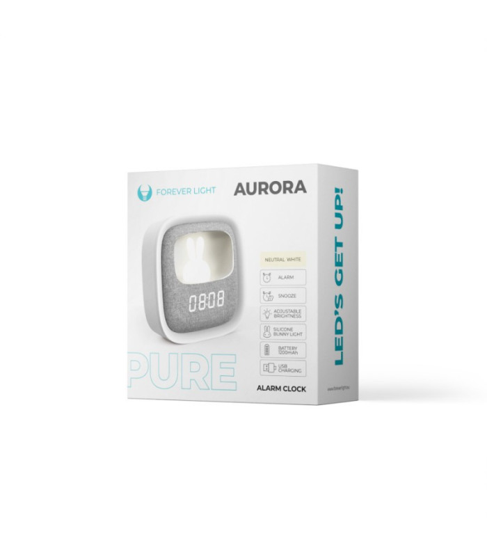 Žadintuvas su LED zuikio naktine šviesa PURE FNL-06 AURORA baltas kvadratinis Forever Light