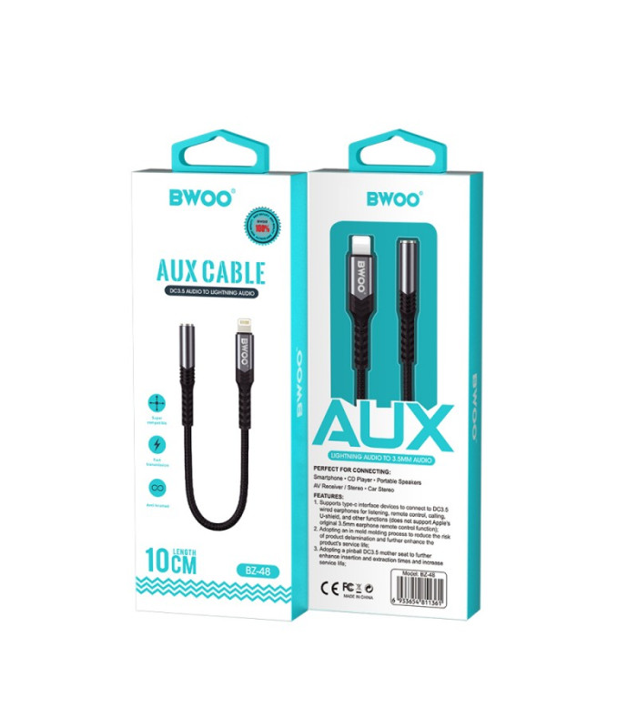 BWOO garso adapterio kabelis BZ48 aux 3,5 mm į žaibolaidį juodas