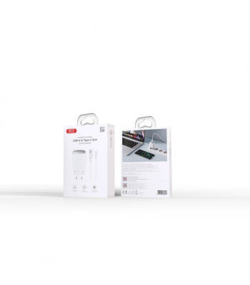 XO sieninis įkroviklis CE19 QC 18W 1x USB baltas + USB-C kabelis