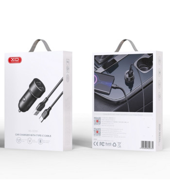 XO automobilinis įkroviklis CC53 12W 2x USB juodas + USB - USB-C kabelis