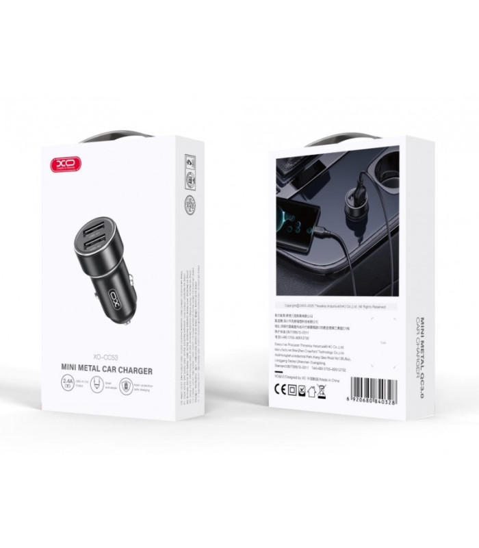 XO automobilinis įkroviklis CC53 12W 2x USB juodas