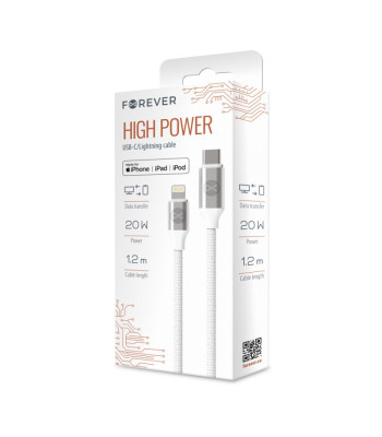Forever MFI kabelis USB-C - Lightning 1,2 m 3A 20W WHP12321 baltas