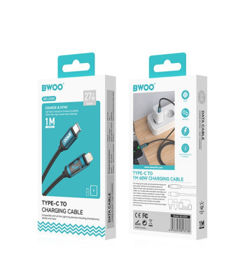 BWOO Pintas USB-C - Lightning 1 m 27 W kabelis su animuotu apšvietimu, juodas