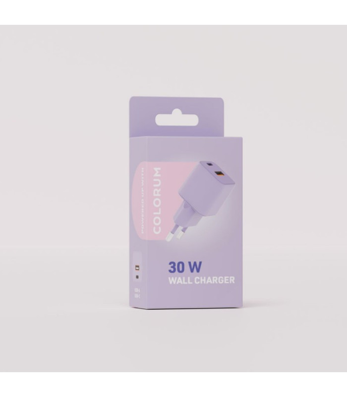 COLORUM sieninis įkroviklis USB-A + USB-C PD 30W CLS30-AC-09 xLavenda