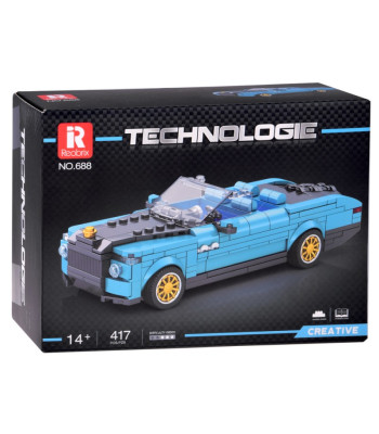 Techniniai blokeliai Retro automobilis MĖLYNAS KABRIOLETAS auksiniai ratlankiai 417 detalių ZA5788