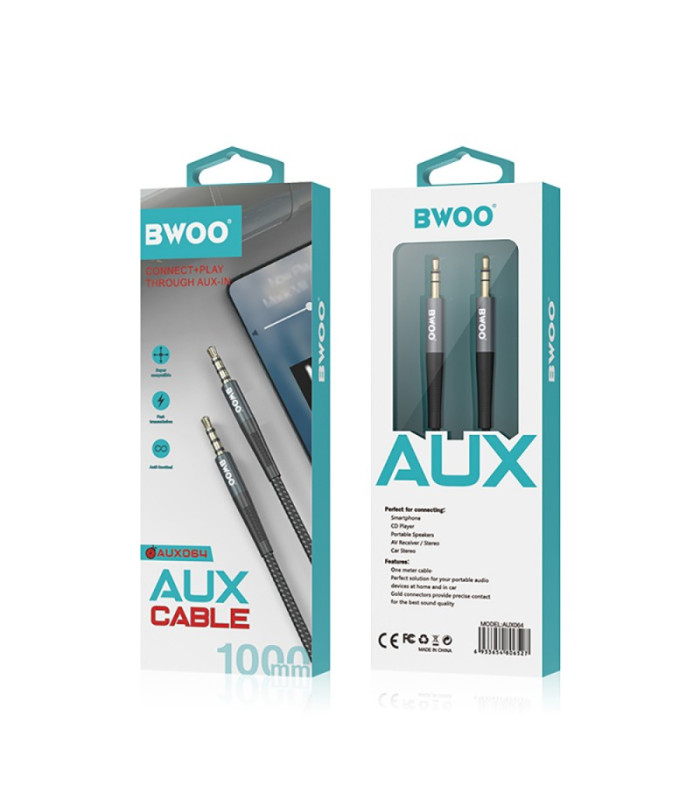 BWOO nailono pintas + aliuminio lydinio korpuso papildomas kabelis BO-AUX064 3,5 mm į 3,5 mm