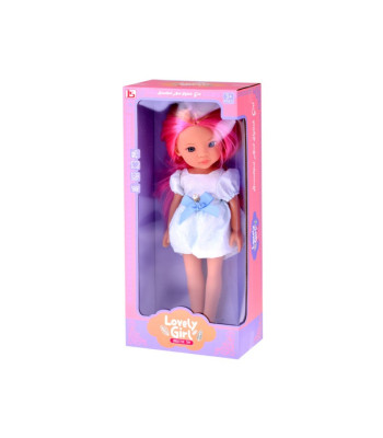 Žavinga lėlė su balta suknele ir mėlynu kaspinu, 33 cm Lėlė ZA5850