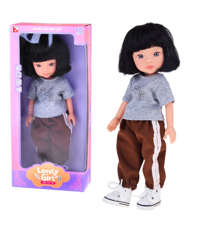 Žavinga mergaitė lėlė su trumpais juodais plaukais sportiniu kostiumu 33 cm ZA5849