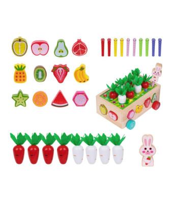 Rūšiuotojas Montessori drewniany wózek złap robaczka marchewki układanka ZA5903