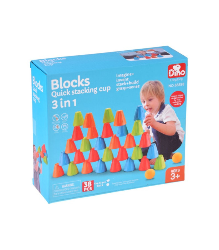 FAST CUPS įgūdžių žaidimas Trikampiai kaladėlės + kamuoliukai 38 detalės ZA5811