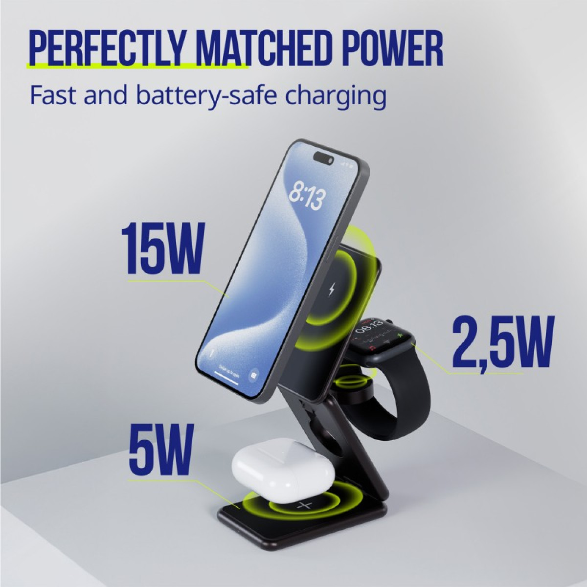 Allity AWC-230-225WMS belaidis įkroviklis 22,5W grafitinis 3w1