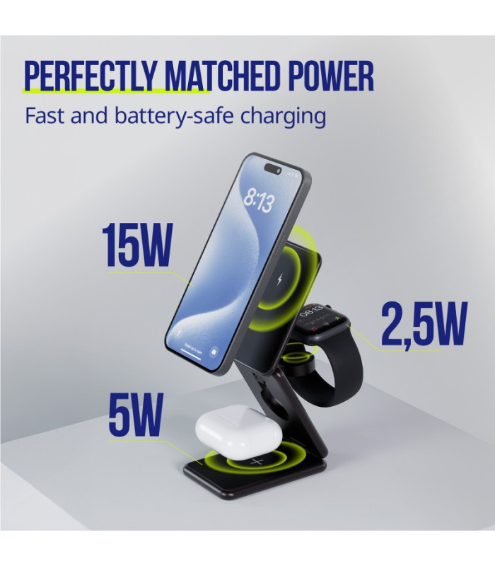 Allity AWC-230-225WMS belaidis įkroviklis 22,5W grafitinis 3w1