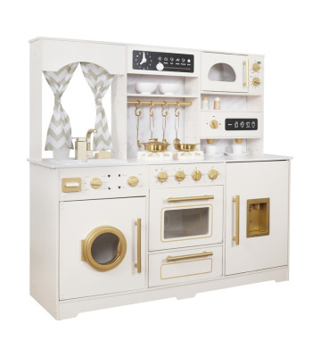 Didelė medė virtuvė, glamūrinis stilius su auksiniais aksesuarais, šviesa + garsai ZA5270