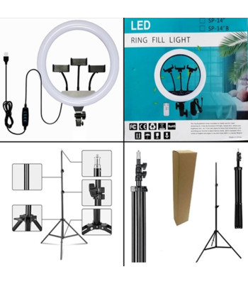 Ring LED meigilamp 100W koos statiivialuse ja 3 telefonihoidjaga